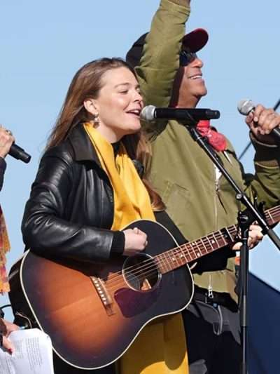 Maggie Rogers 2026 Black Leather Coat