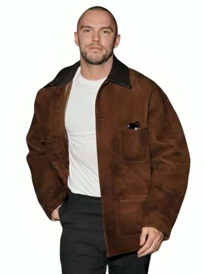 2026 Nicholas Hoult Brown Suede Leather Jacket