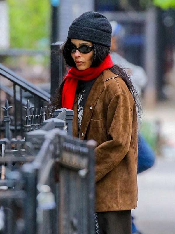 2026 Zoe Kravitz Brown Suede Leather Jacket