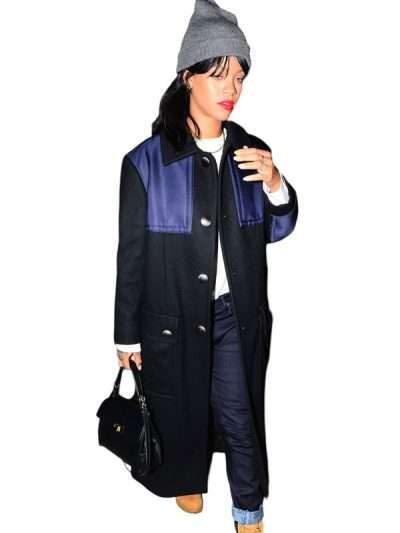 Rihanna Miu Miu Black Wool Coat