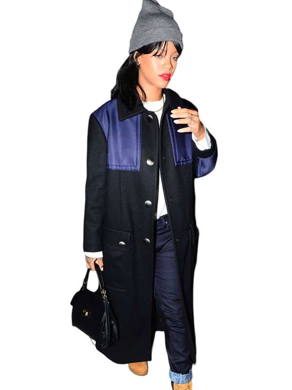 Rihanna Miu Miu Black Wool Coat