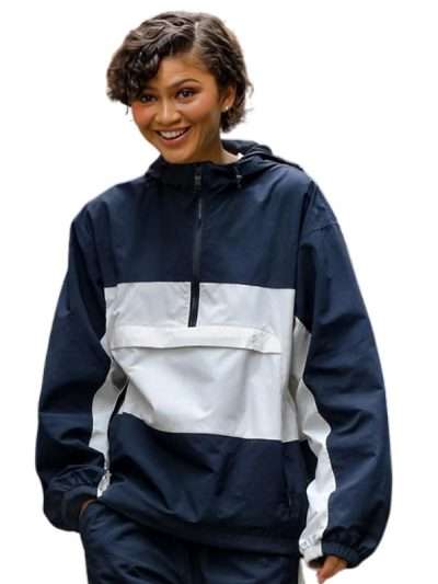 Zendaya SoHo Street 2026 Blue and White Hooded Jacket