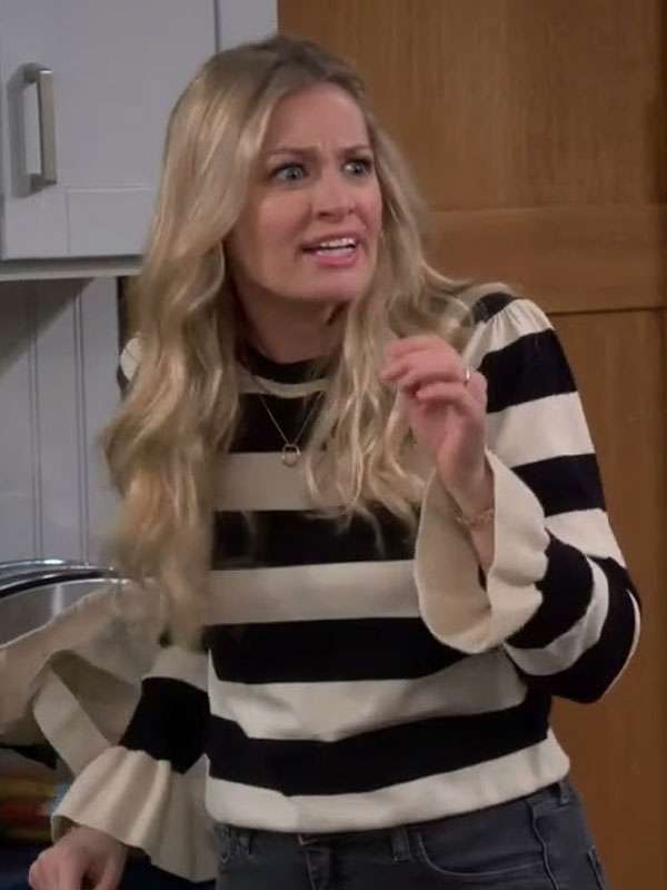 The Neighborhood Beth Behrs Black and White Stripe Sweatshirt