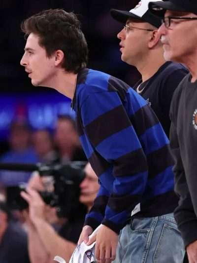 Timothee Chalamet Blue and Black Striped Sweatshirt