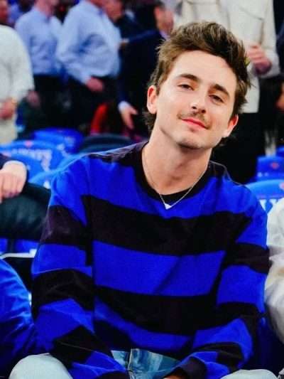 Timothee Chalamet Blue and Black Sweatshirt