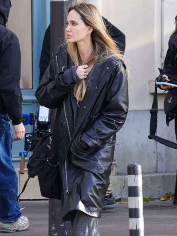 Angelina Jolie Couture Black Leather Coat