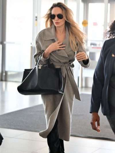 Angelina Jolie Couture 2026 Promotion Grey Warp Trench Coat