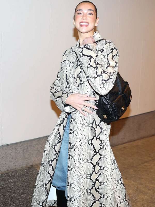 Dua Lipa NYC Snakeskin Coat
