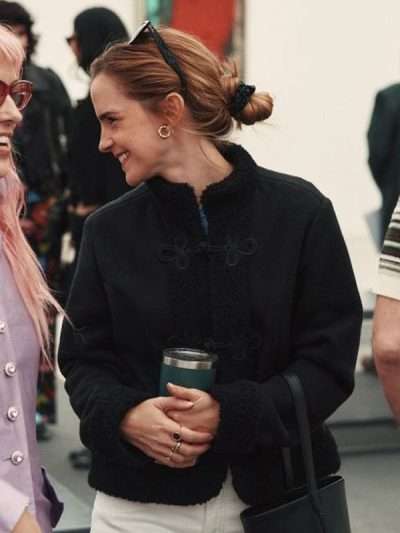 Emma Watson Black Faux Shearling Trim Jacket