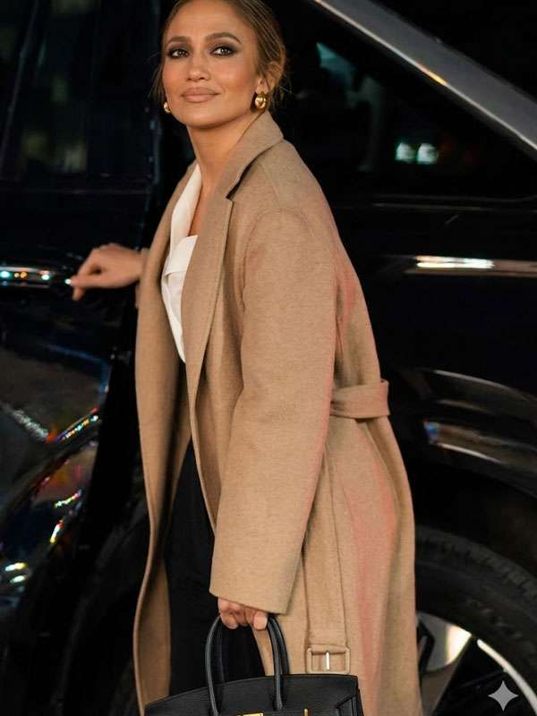 Jennifer Lopez Office Romance 2026 Beige Trench Wool Coat