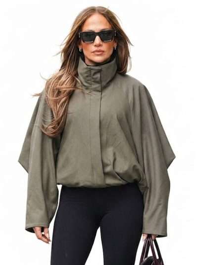 Jennifer Lopez NYC Olive Green Draped Jacket