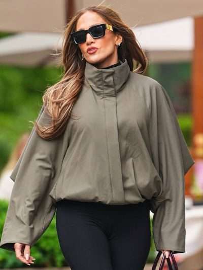 Jennifer Lopez Olive Green Draped Jacket