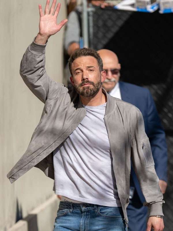 Jimmy Kimmel Live Ben Affleck Grey Suede Bomber Jacket