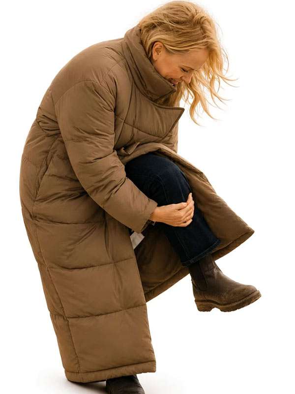 Let's Love 2026 Malin Akerman Brown Puffer Coat