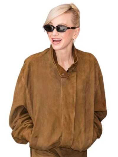 2026 Anna Faris Brown Suede Leather Jacket
