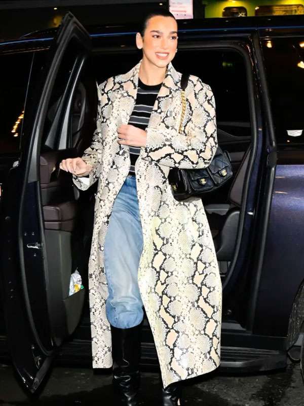 NYC Street Style Dua Lipa Snakeskin Print Coat