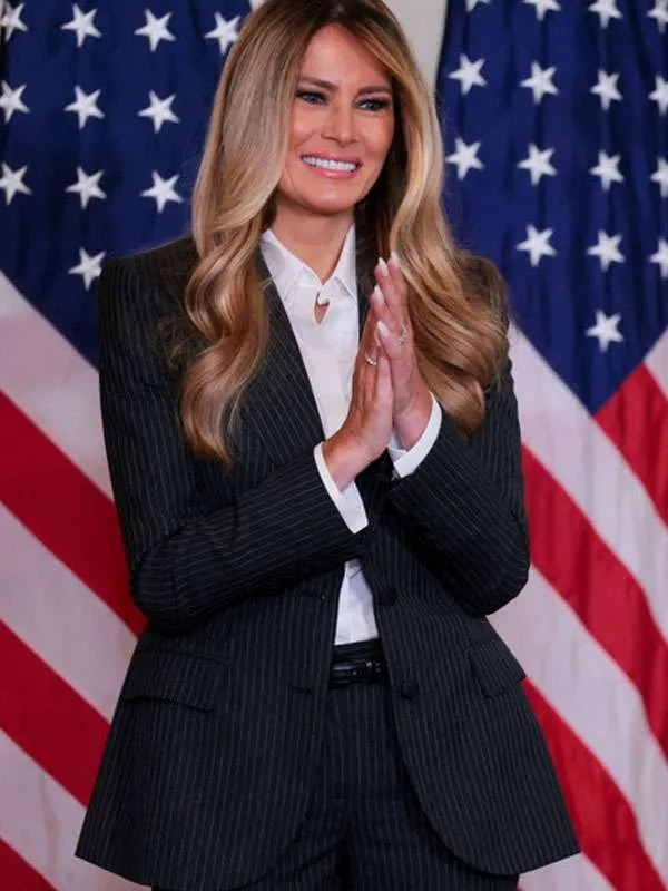 AI Challenge Awards Ceremony 2026 Melania Trump Black Pinstripe Suit