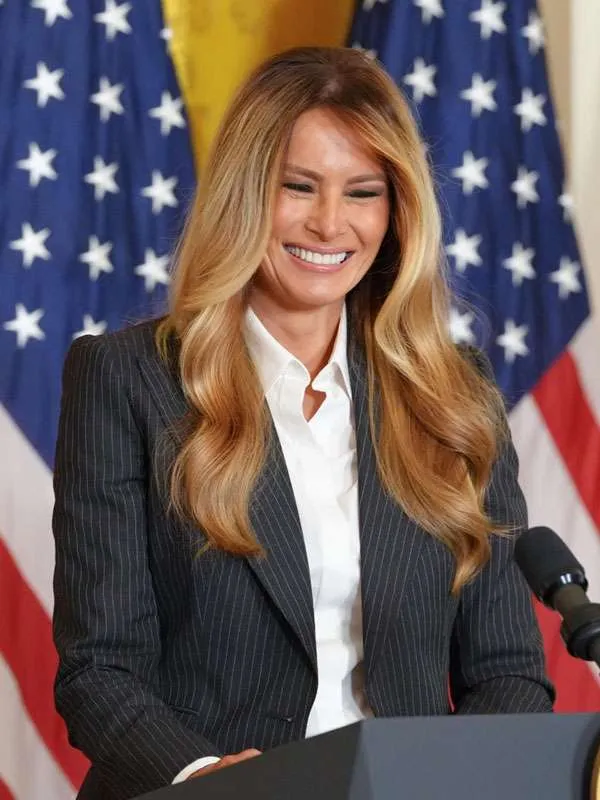Presidential AI Challenge Awards Ceremony 2026 Melania Trump Pinstripe Suit