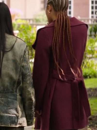 Roommates 2026 Storm Reid Burgundy Wool Coat