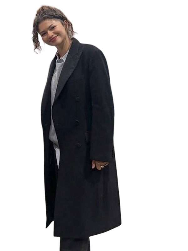 Inspired By: Zendaya External Material: Wool Fabric Front: Buttoned Closure Collar: Lapel Collar Color: Black Pockets: Two at Front and One Inside Sleeves: Full-length Sleeves