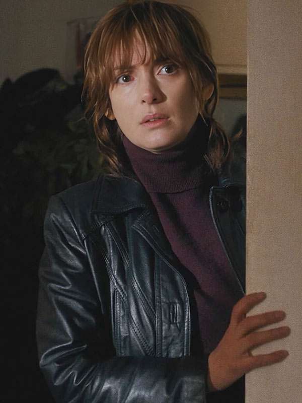 Stranger Things Joyce Byers Black Leather Coat