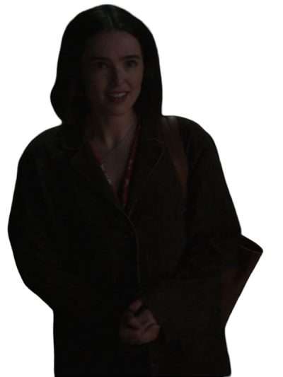 Zoey Deutch Voicemails for Isabelle 2026 Brown Suede Coat