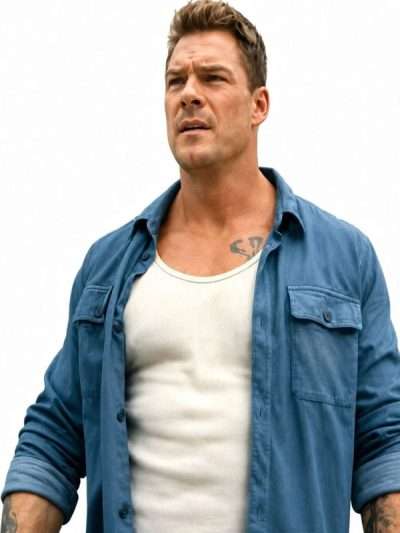 Alan Ritchson Runner 2026 Movie Blue Shacket
