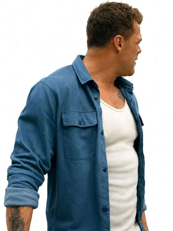 Alan Ritchson Runner Blue Shirt
