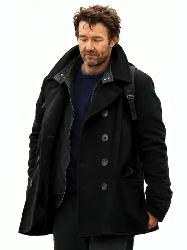 Dark Matter 2026 Joel Edgerton Black Wool Peacoat