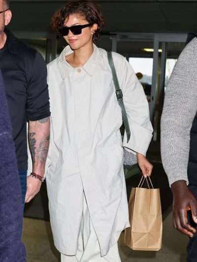 JFK International Airport NYC 2026 Zendaya Light Grey Coat