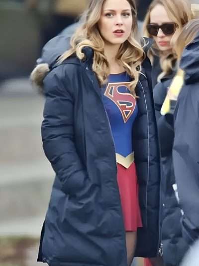 Supergirl Melissa Benoist Navy Blue Hooded Coat