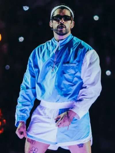 Marseille 2026 Street Style Bad Bunny Blue Track Jacket
