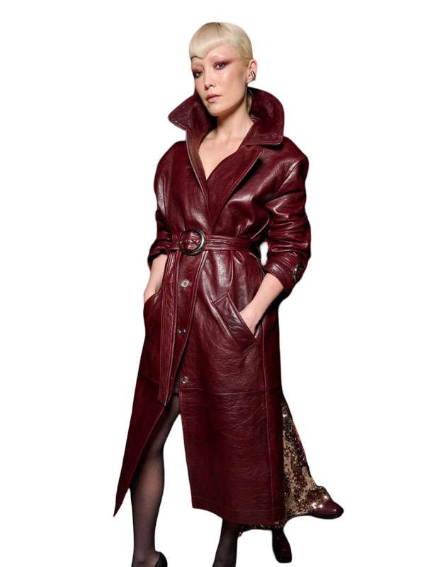 Pom Klementieff PFW 2026 Leather Trench Coat