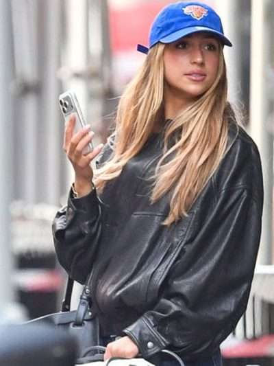 Tate McRae NYC 2026 Black Oversized Leather Jacket
