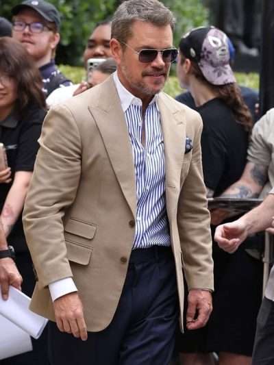 The Odyssey Movie Premiere Matt Damon Beige Blazer