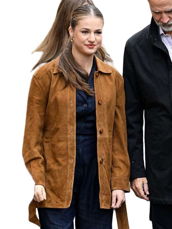 Valdesoto 2025 Leonor Princess of Asturias 2025 Brown Suede Leather Jacket