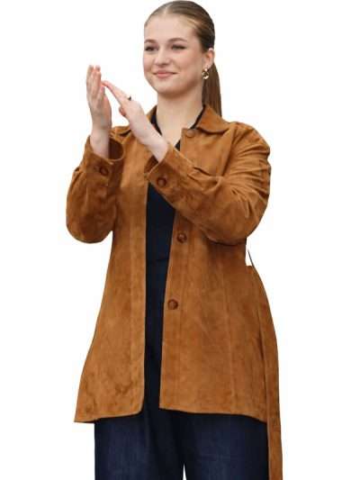 Princess Leonor Valdesoto Brown Suede Leather Jacket
