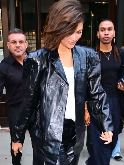 Zendaya The Odyssey Press Tour Black Leather Blazer
