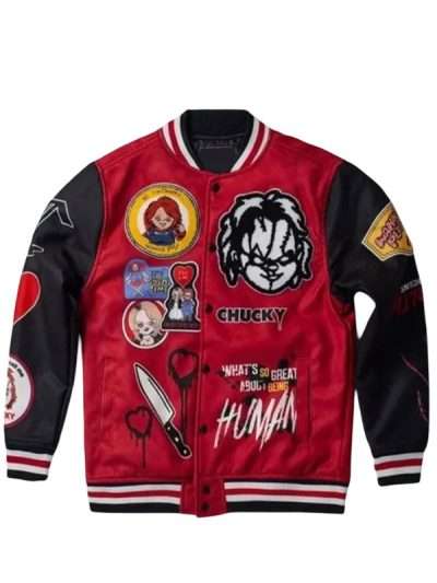 Chucky No More Mr Good Guy Red and Black Varsity Jacket