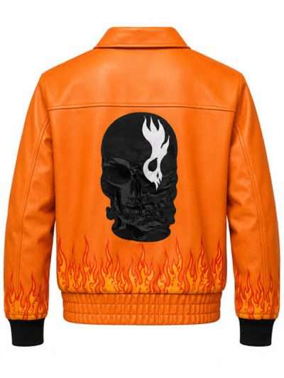 Skull Ghost Flame Bomber Leather Jacket