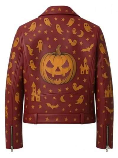 Haunted Ghost and Pumpkin Leather Biker Jacket