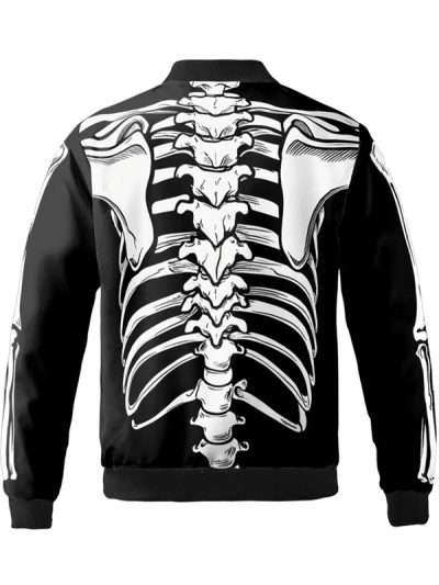 Halloween Ribcage Skeleton Black Bomber Jacket