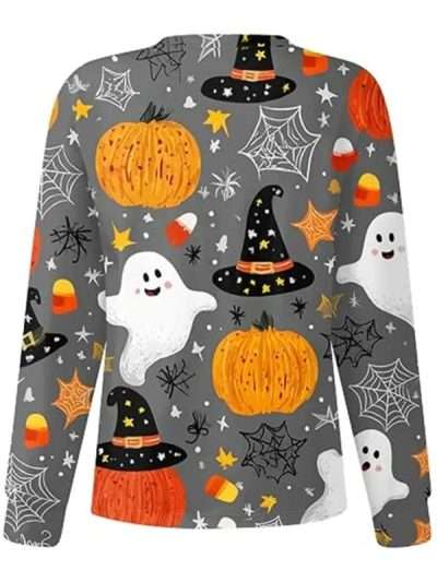 Halloween Printed Pumpkin & Spiderweb Scrub Jacket