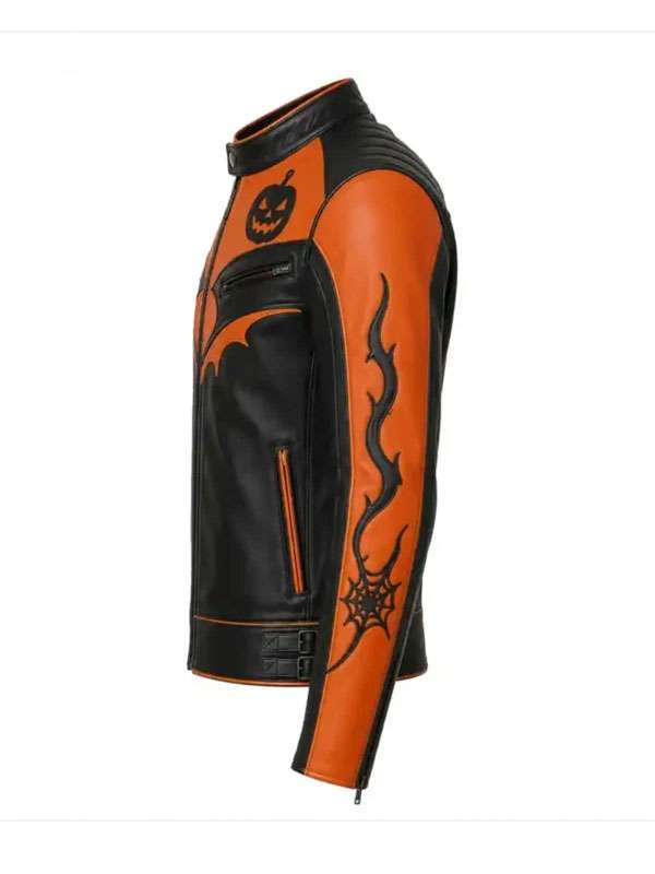 Halloween Spooky Pumpkin & Bat Wing Motorcycle Leather Jacket