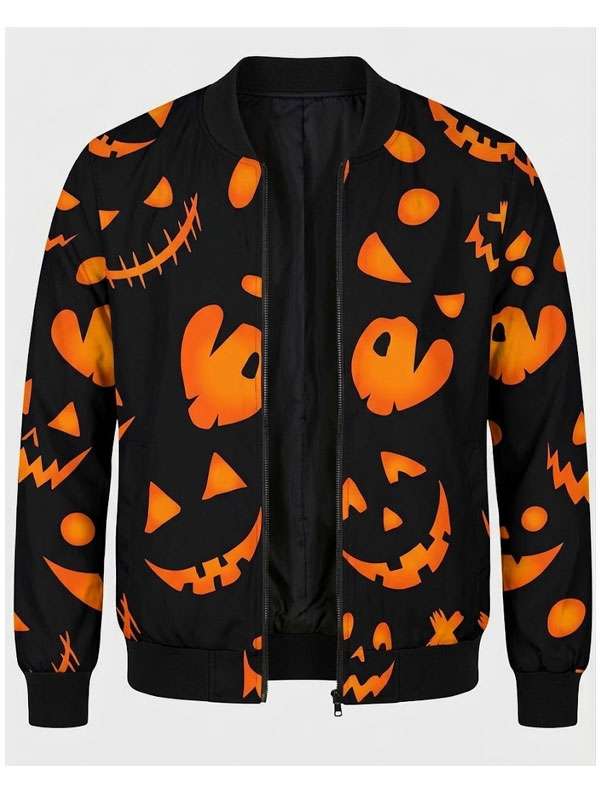 Spooky Jack o Lantern Black Bomber Jacket