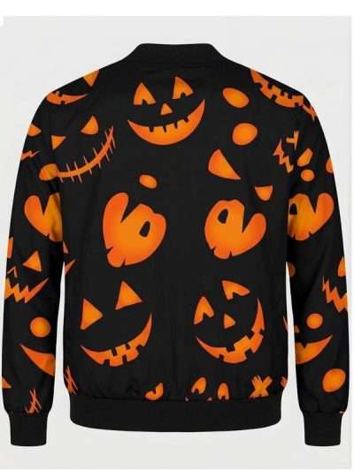 Halloween Pumpkin Patterned Black Bomber Jacket