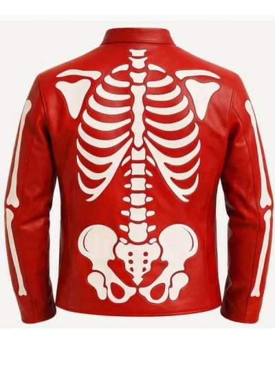 Halloween Red Skeleton Moto Leather Jacket