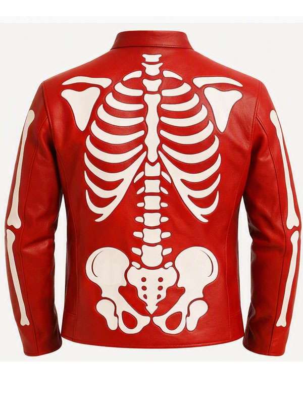 Halloween Red Skeleton Moto Leather Jacket