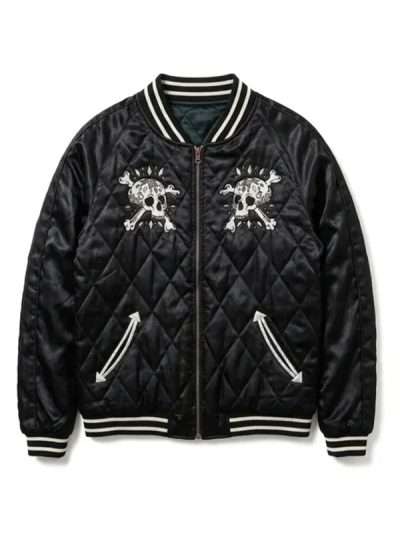 Skull and Crossbones Black Quilted Jacket