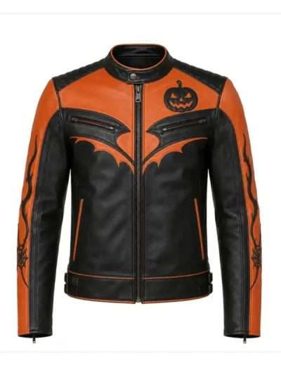 Spooky Halloween Pumpkin Racing Leather Jacket